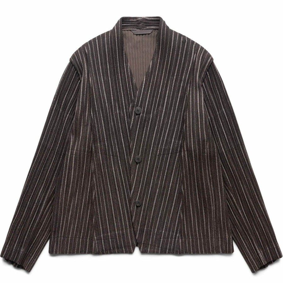 Outerwear * | Homme Plisse Issey Miyake Tweed Pleats Black Stripe